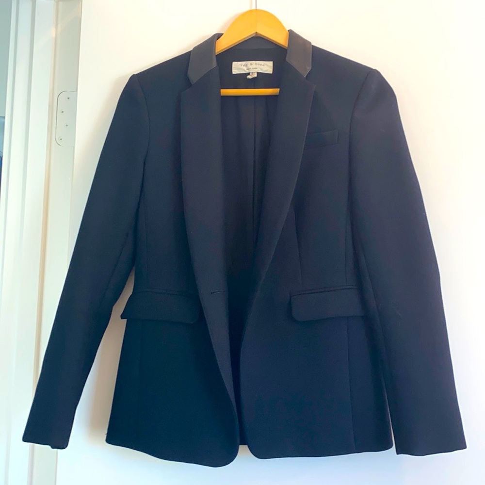 Rag & Bone Wool Blazer with Leather Trim